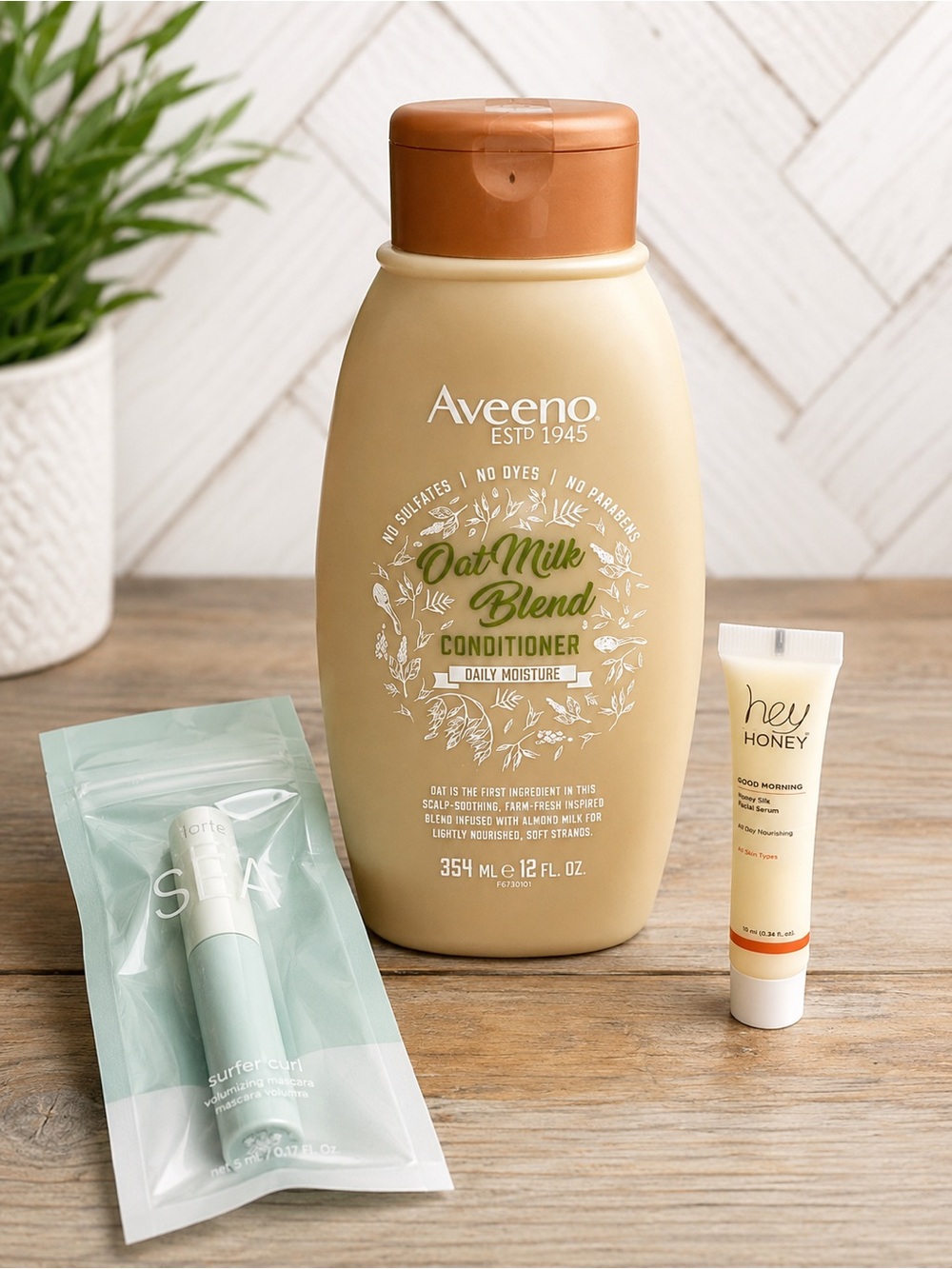 Aveeno Oat Milk Conditioner + Hey Honey Serum + Tarte Mascara 3pc Bundle